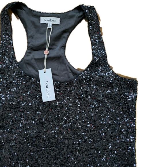 Heartloom Black Sequin Racerback Tank M NWT Cropped NYE Mesh Trim Holiday - Picture 2 of 9